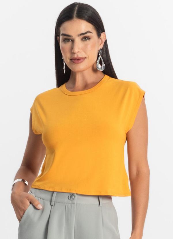 Vista 2 Blusa Básica Feminina Viscotorcion Amarelo Rovitex Rovitex
