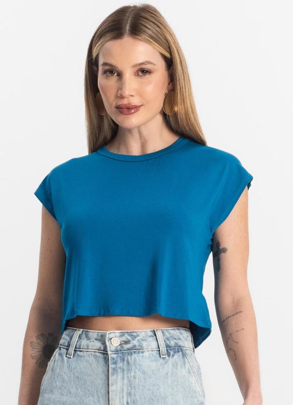 Blusa Básica Feminina Viscotorcion Azul