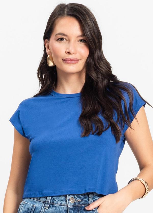 Vista 2 Blusa Básica Feminina Viscotorcion Azul Rovitex Rovitex