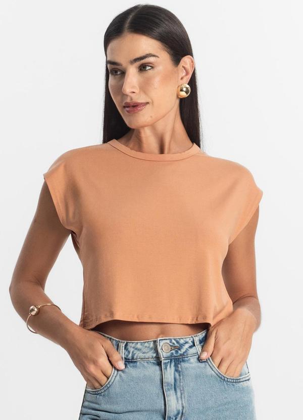 Vista 2 Blusa Básica Feminina Viscotorcion Marrom Rovitex Rovitex