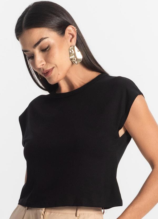 Vista 2 Blusa Básica Feminina Viscotorcion Preto Rovitex Rovitex