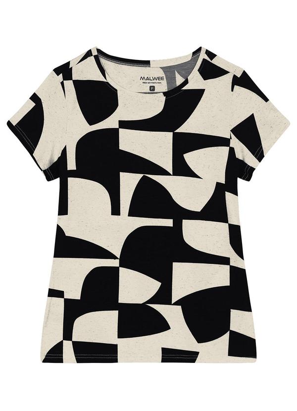 Vista 2 Blusa Básica Geométrica em Viscolinho Preto Malwee Malwee