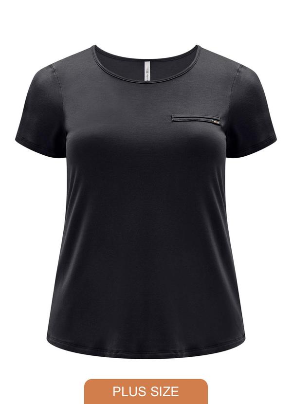 Vista 2 Blusa Básica Manga Curta Detalhe Frontal Preto Lunender Mais Mulher Lunender Mais Mulher