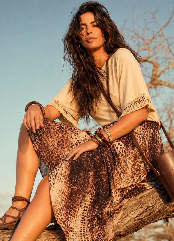 Blusa Bege em Malha de Viscose