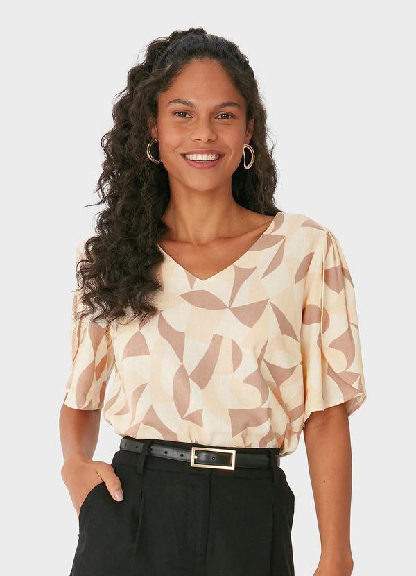 Blusa Box Geométrica em Viscolinho Off White