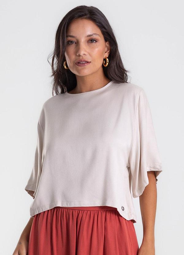 Blusa Box Manga Ampla Viscose Bege