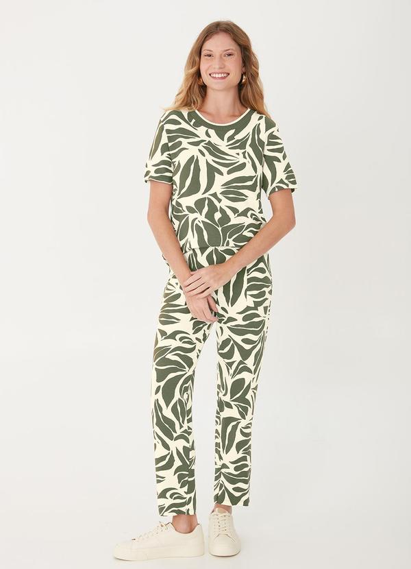 Vista 2 Blusa Box Tropical em Moletinho Verde Oliva Malwee Malwee