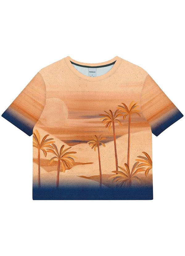 Blusa Boxy Tropical em Malha Azul