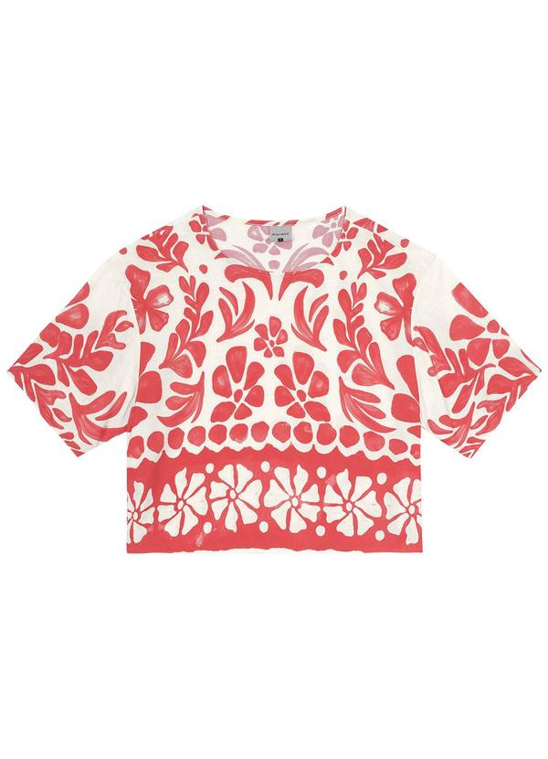 Vista 2 Blusa Branca Box Tropical em Viscose Malwee Malwee