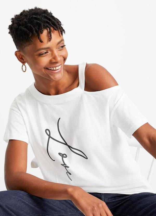 Blusa Branca em Malha de Algodão Penteado