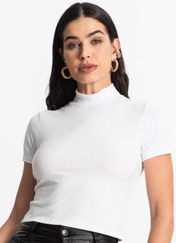 Blusa Canelada Manga Curta Branco