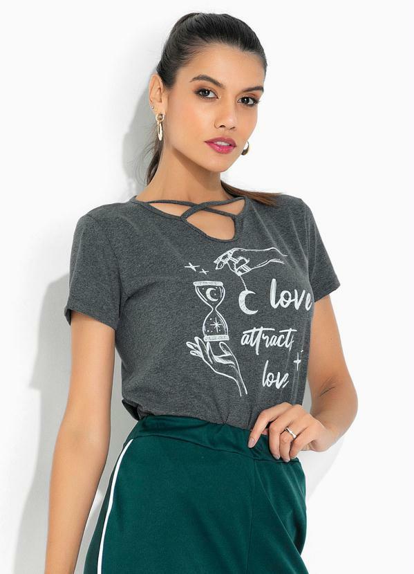 Vista 2 Blusa Chumbo com Estampa Localizada Moda Pop Moda Pop