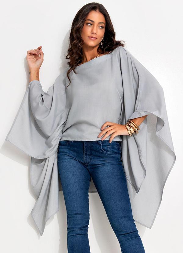 Blusa Cinza Claro em Viscose Slub