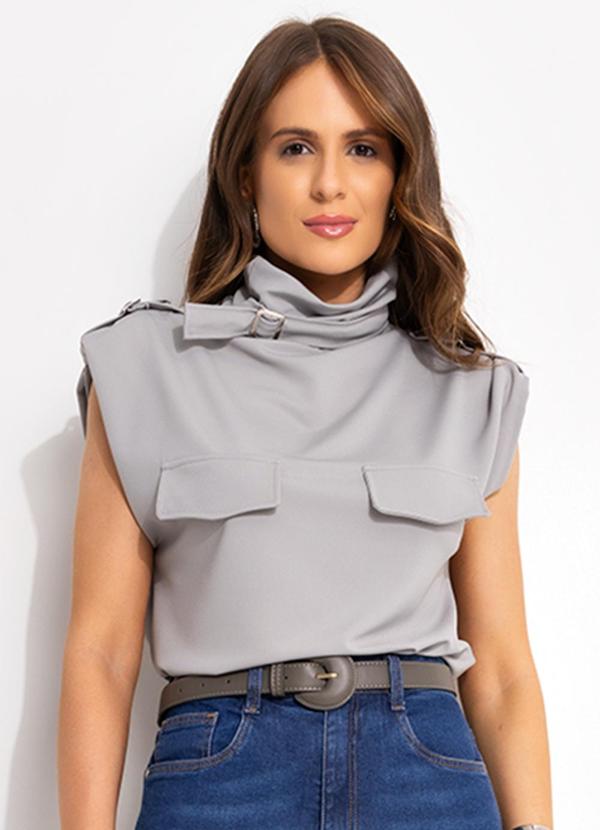 Blusa Cinza em Malha Crepe