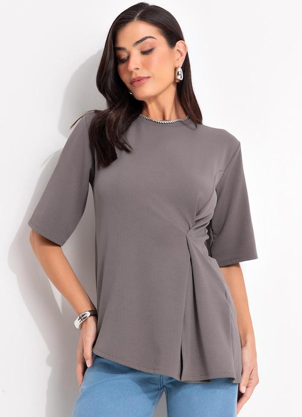 Blusa Cinza em Malha Crepe