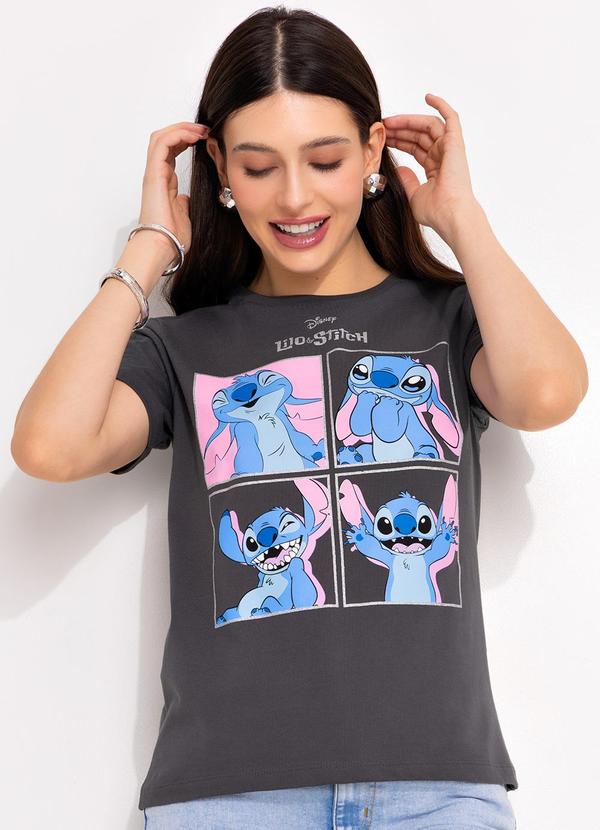 Blusa Cinza Escuro em Malha de Algodão Penteado