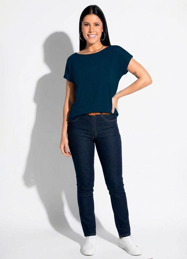 Blusa com Mangas Curtas Marinho