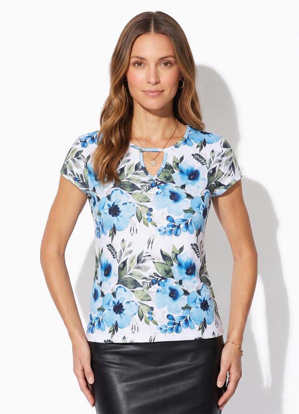 Blusa com Recorte Floral Azul
