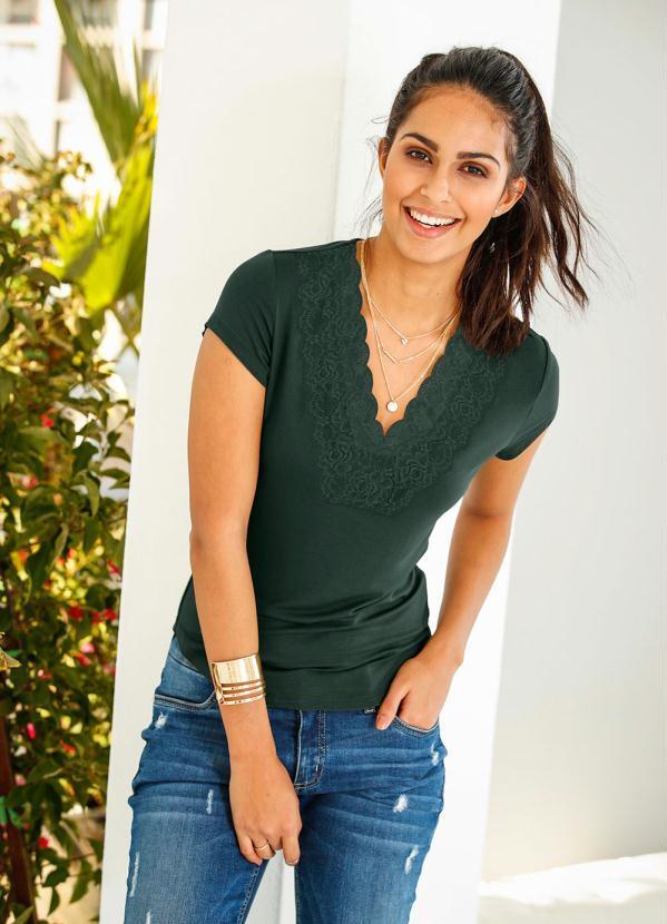 Vista 2 Blusa com Renda Verde bonprix bonprix