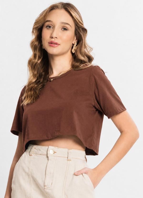 Blusa Cropped Básico em Meia Malha Marrom