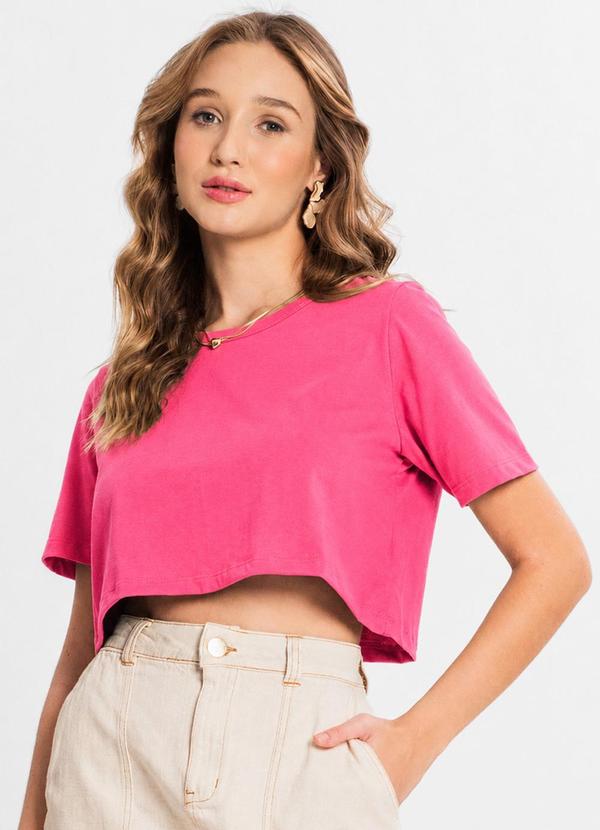 Blusa Cropped Básico em Meia Malha Rosa