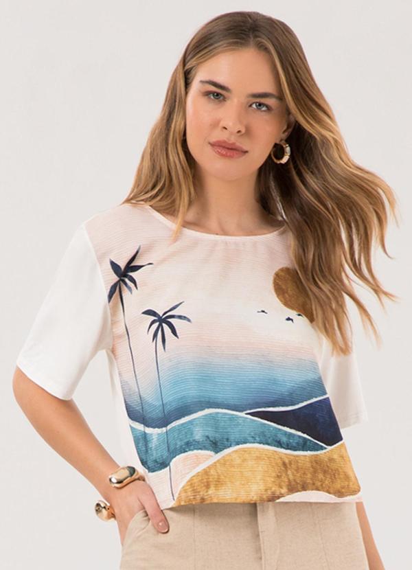 Vista 2 Blusa Cropped com Frente Estampada Branco Lunender Lunender