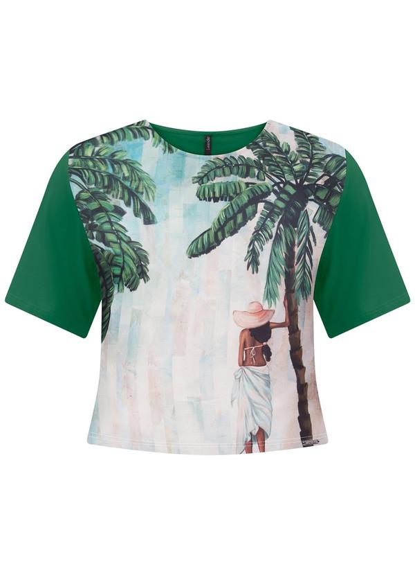 Vista 2 Blusa Cropped com Frente Estampada Verde Lunender Lunender