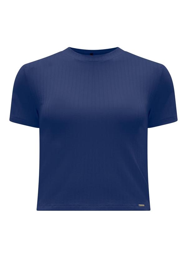 Blusa Cropped em Malha Canelada Azul