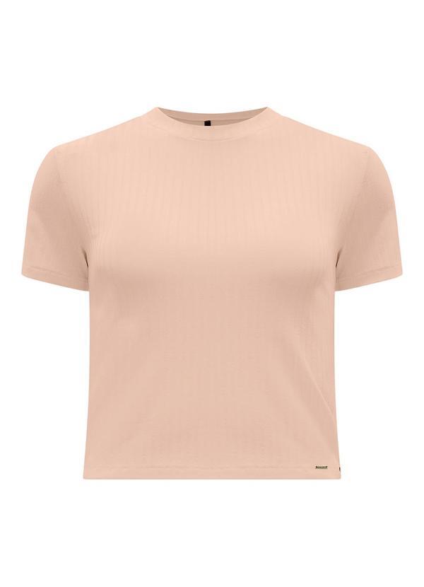 Blusa Cropped em Malha Canelada Bege