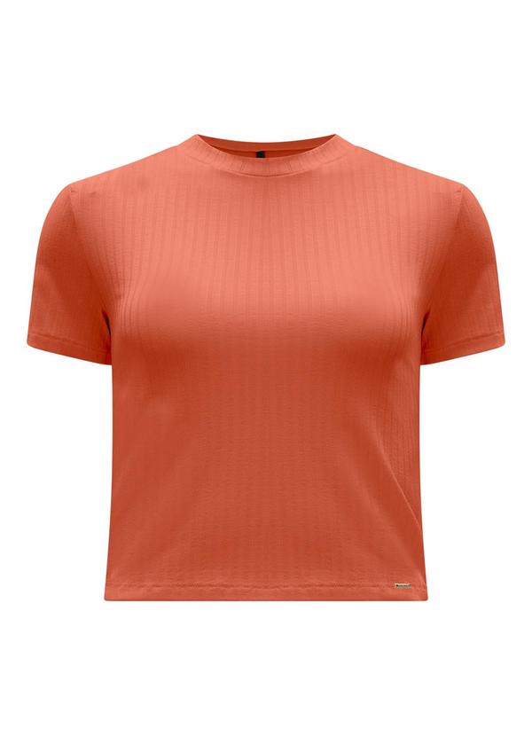 Blusa Cropped em Malha Canelada Laranja
