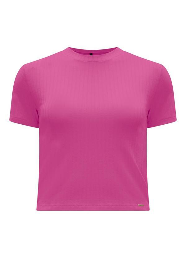 Blusa Cropped em Malha Canelada Rosa