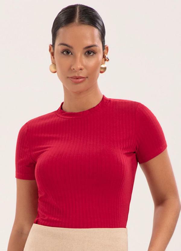 Blusa Cropped em Malha Canelada Vermelho