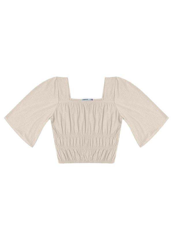 Blusa Cropped Feminina com Manga Ampla Bege