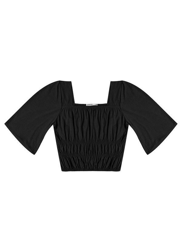 Blusa Cropped Feminina com Manga Ampla Preto