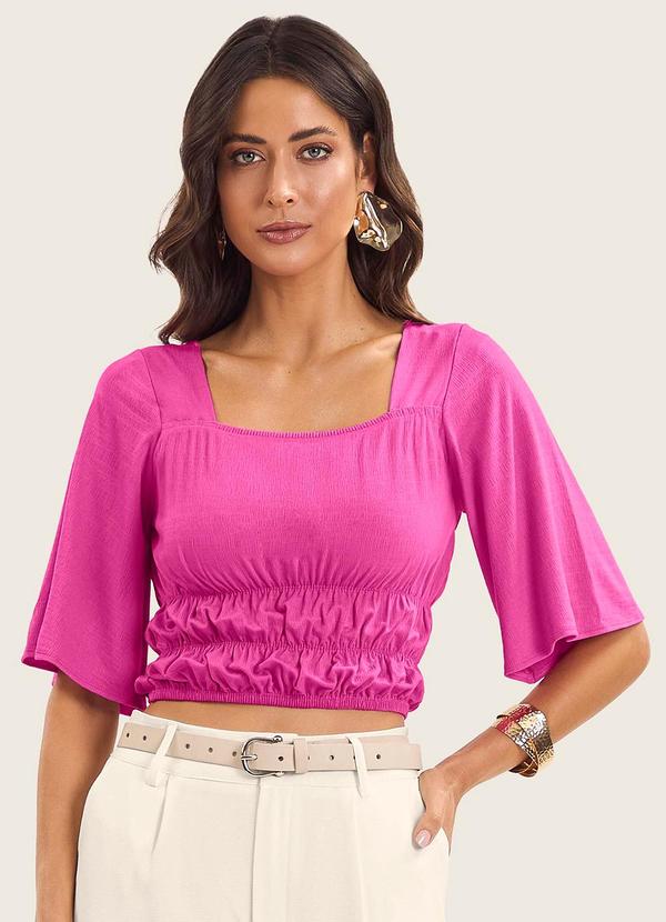 Blusa Cropped Feminina com Manga Ampla Rosa