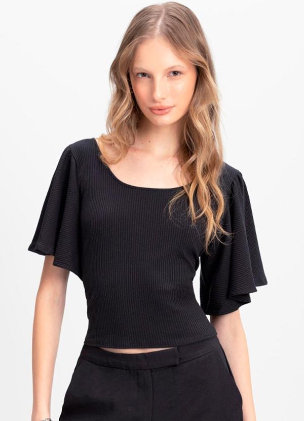Blusa Cropped Feminina em Ribana Preto