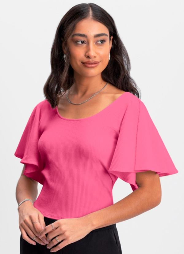 Blusa Cropped Feminina em Ribana Rosa