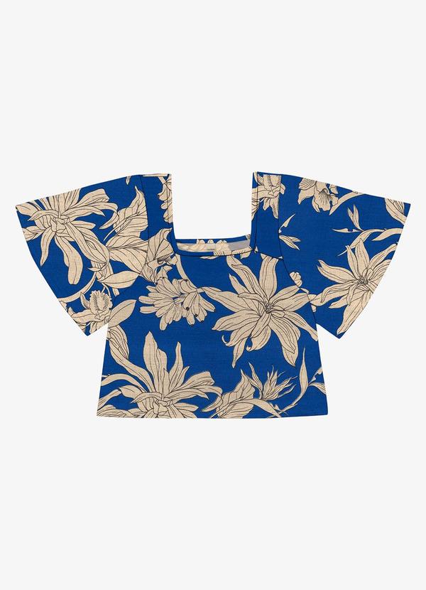 Blusa Cropped Feminina Visco Maquinetada Azul