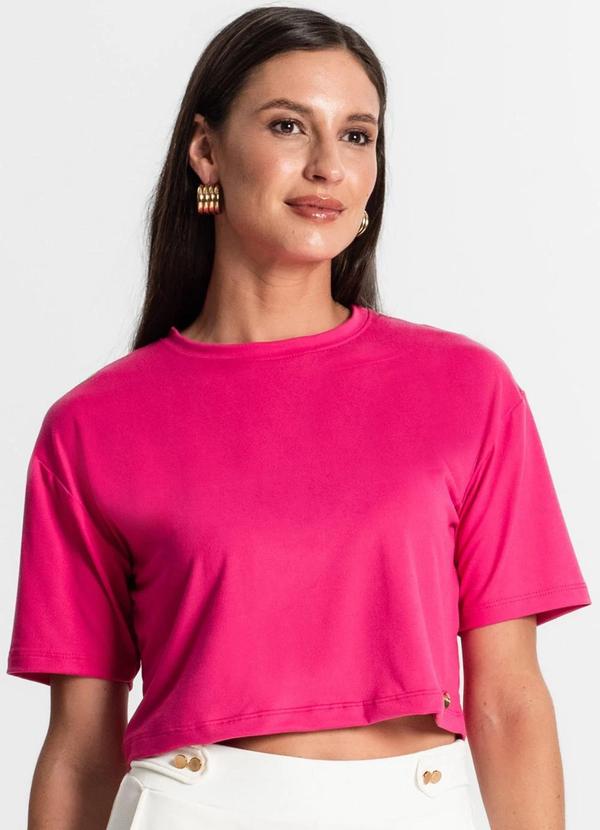 Blusa Cropped Manga Curta Rosa