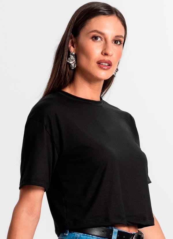 Vista 2 Blusa Cropped Manga Curta Preto Rovitex Rovitex