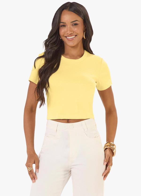 Blusa Cropped Ribana Básica Amarelo