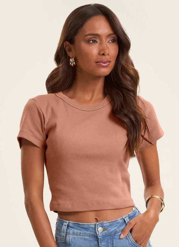 Blusa Cropped Ribana Básica Marrom