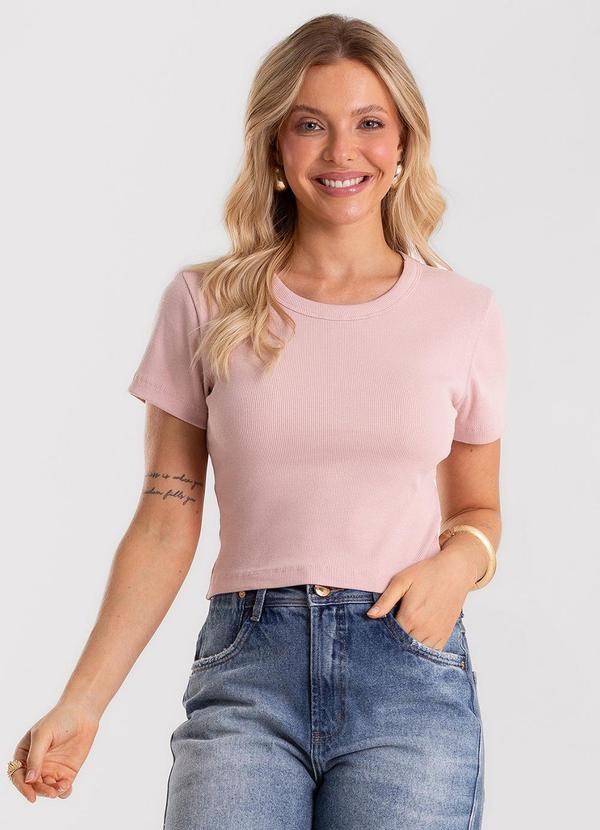 Blusa Cropped Ribana Básica Rosa