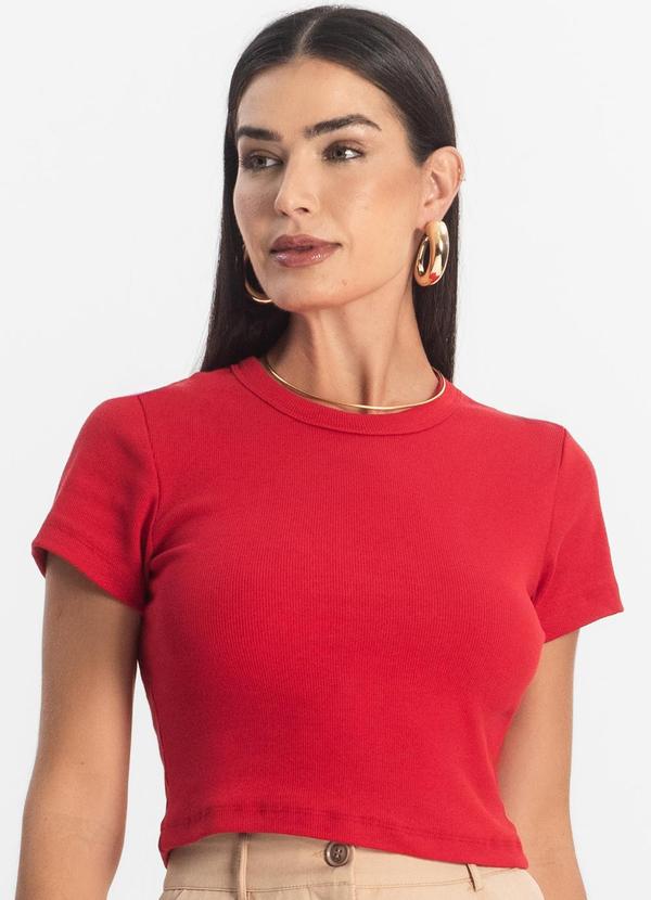 Blusa Cropped Ribana Básica Vermelho