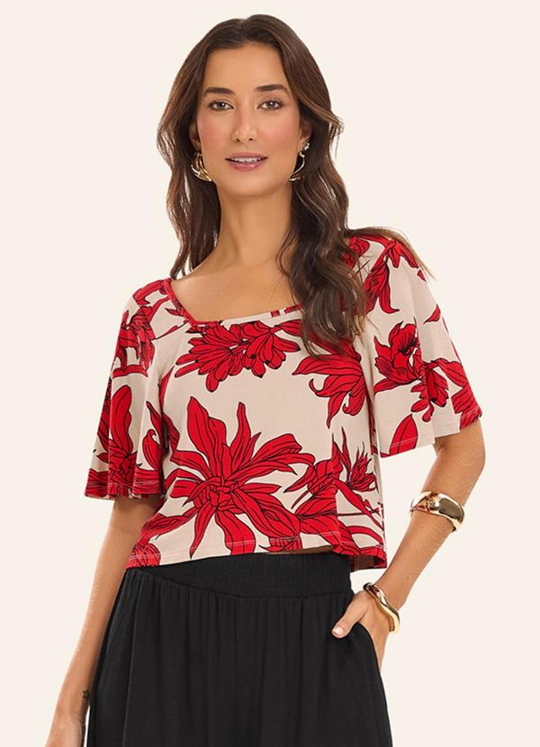 Blusa Cropped Visco Maquinetada Vermelho