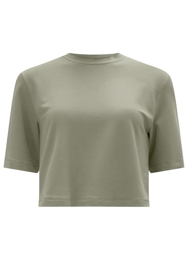 Vista 2 Blusa Curta Básica Mangas Curtas em Malha Verde Lunender Lunender