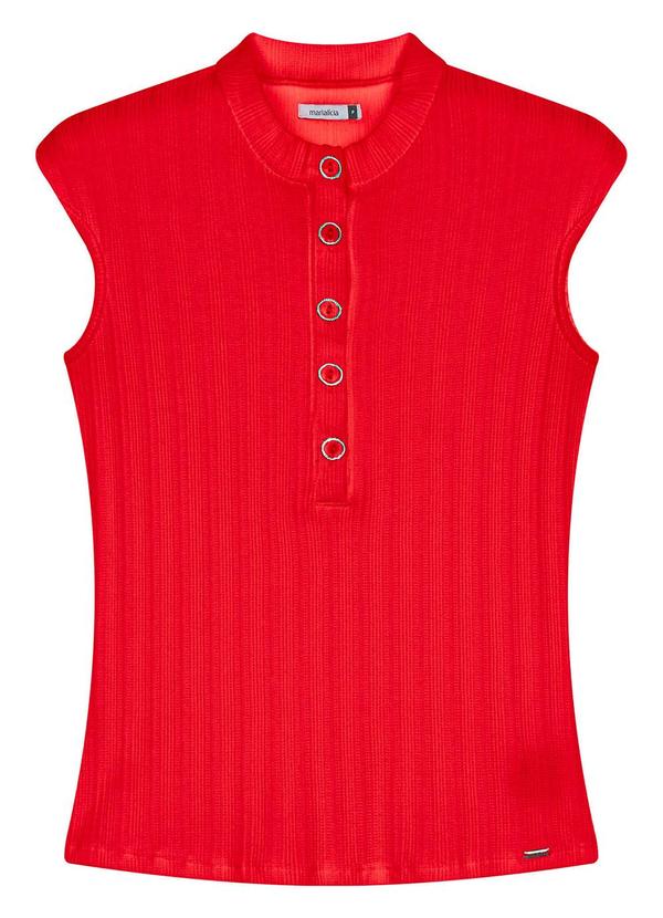 Blusa Curta Feminina Canelada Botões Vermelho