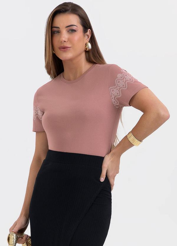 Blusa de Algodão com Estampa nas Mangas Rosa