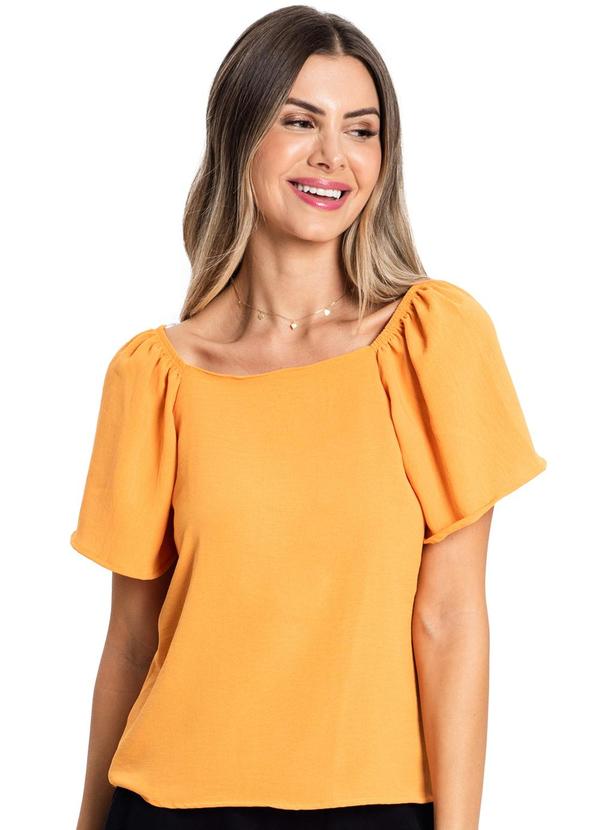 Blusa de Manga Ampla com Elástico Laranja