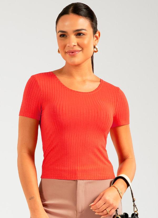 Vista 2 Blusa de Manga Curta Canelada Laranja Cativa Cativa